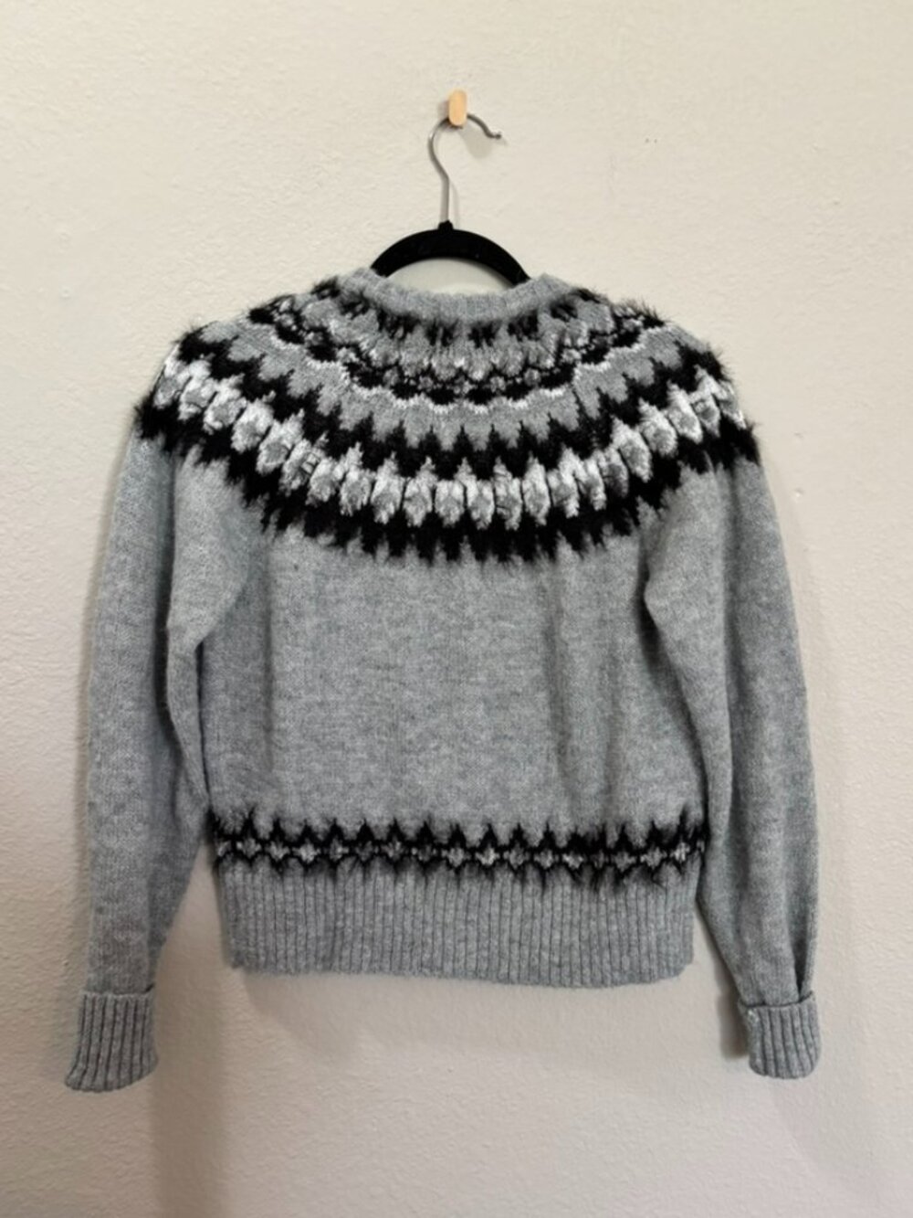 Free Assembly Gray Fair Isle Nordic Button Front Cardigan Sweater Size XS - Picture 2 of 6